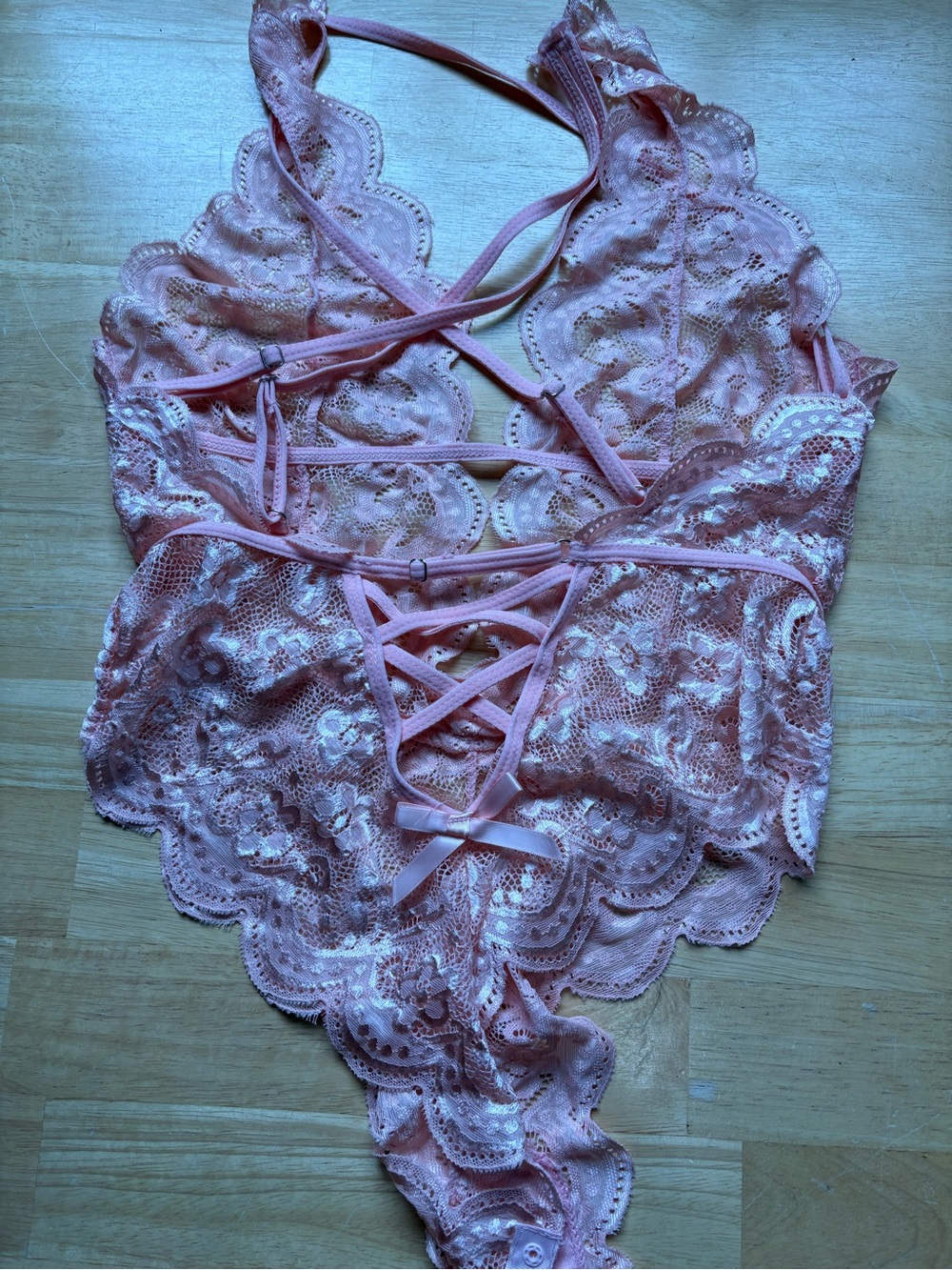 Lace Strappy Teddy Bodysuit - Pink